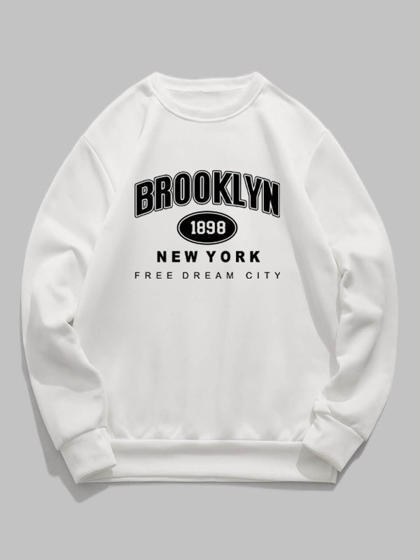 Men's "BROOKLYN" letter print crew neck sweatshirt