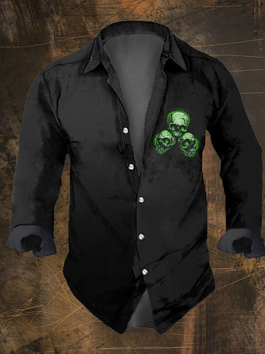 Men's Vintage Dark Skull Print Long Sleeve Shirt