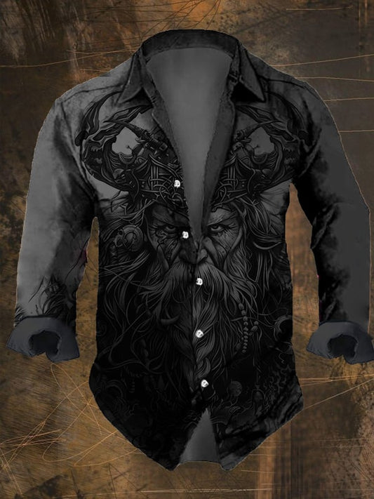 Men's Vintage Viking Print Long Sleeve Shirt