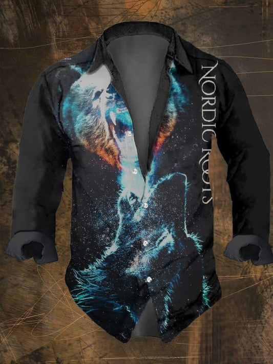 Men's Vintage Viking Print Long Sleeve Shirt