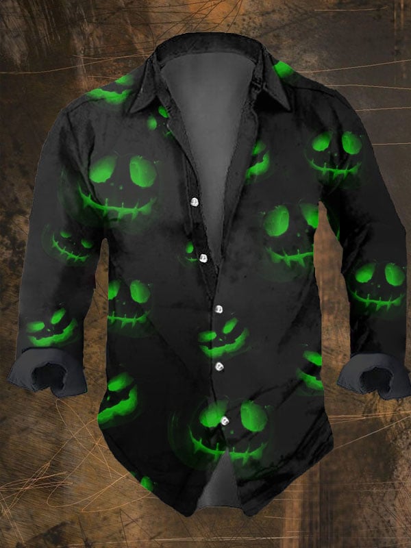 Men's Vintage Dark Skull Print Long Sleeve Shirt