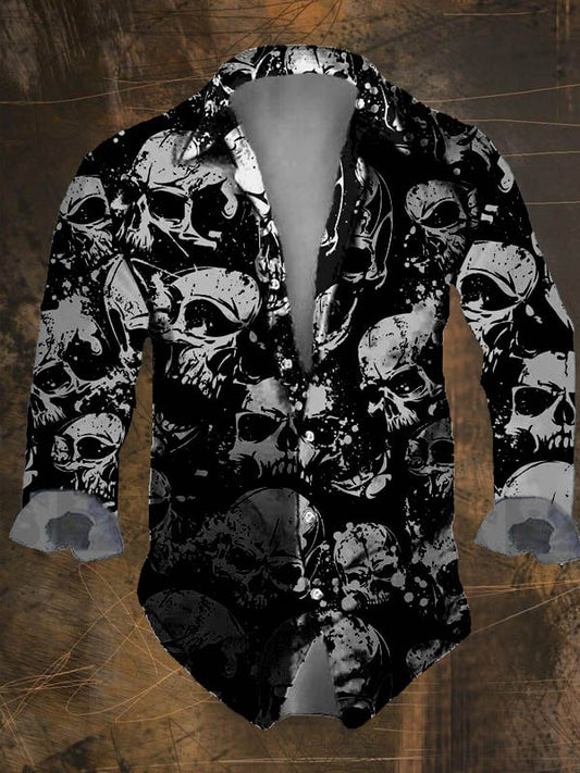 Dark Retro Skull Print Long Sleeve Shirt