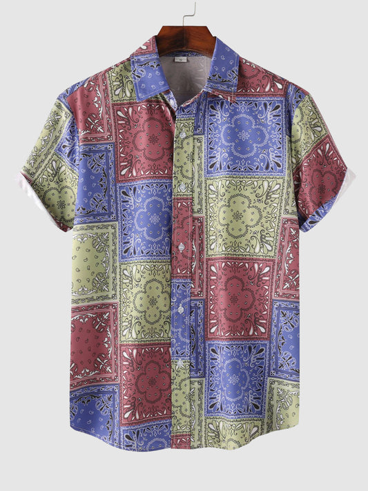 Men's Vintage Paisley Print Casual Short Sleeve Shirt