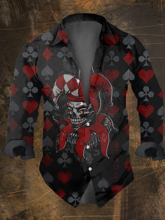 Men's Vintage Dark Skull Print Long Sleeve Shirt