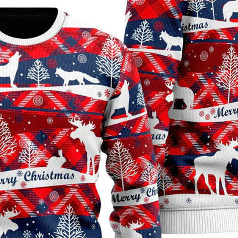 Red Blue Light Up Christmas Ugly Sweater For Men Women