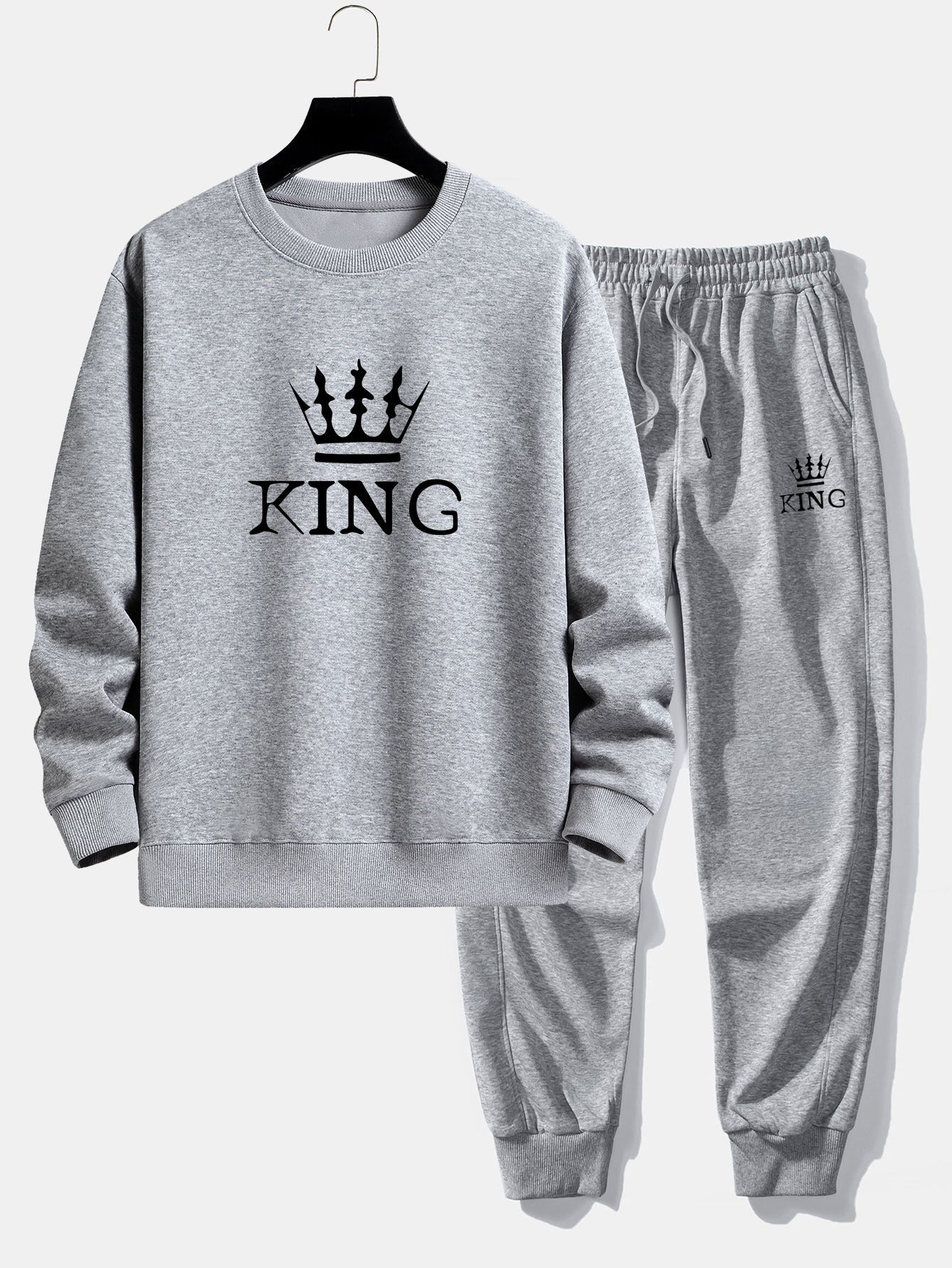 King Crown Print Relax Fit Crew Neck Sweatshirt & Jogging Pants Set