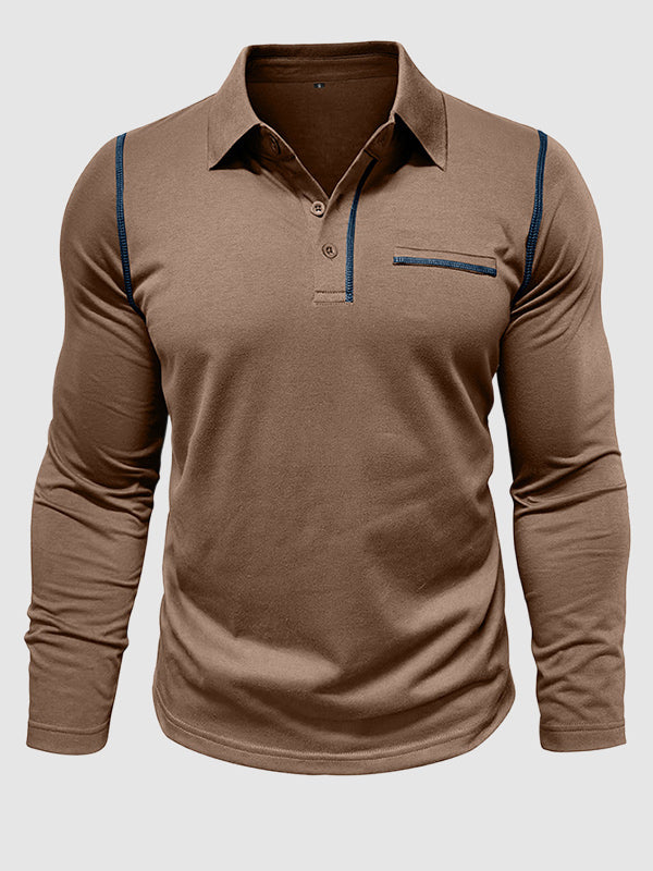 Men's lapel half-button long-sleeved Polo