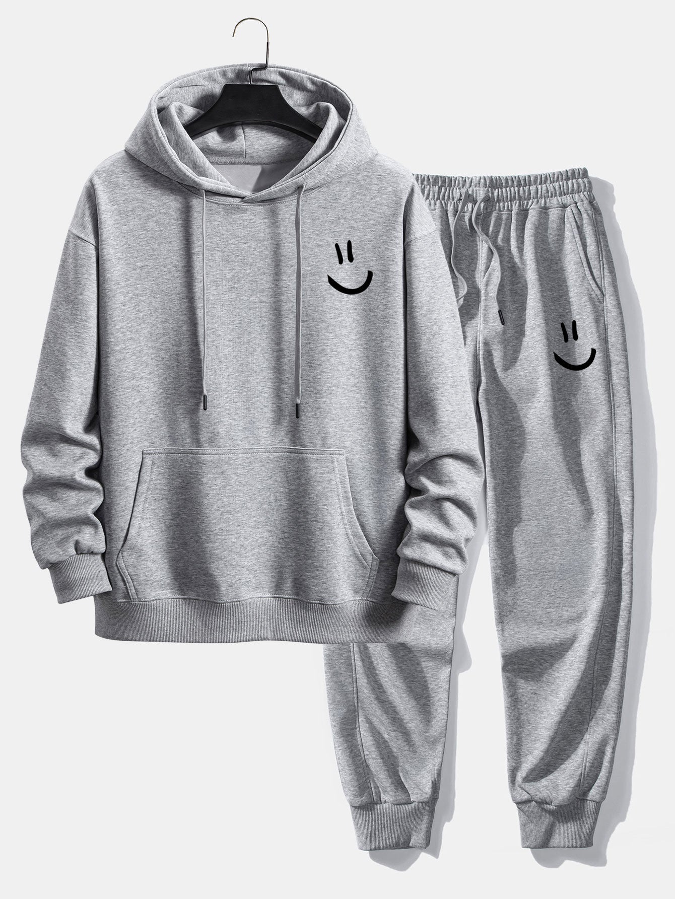 Smiley Face Print Relax Fit Hoodie & Jogging Pants