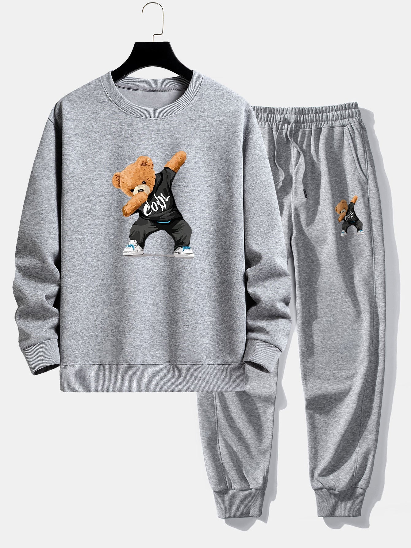 Cool Bear Print Relax Fit Crew Neck Sweatshirt & Jogging Pants Set