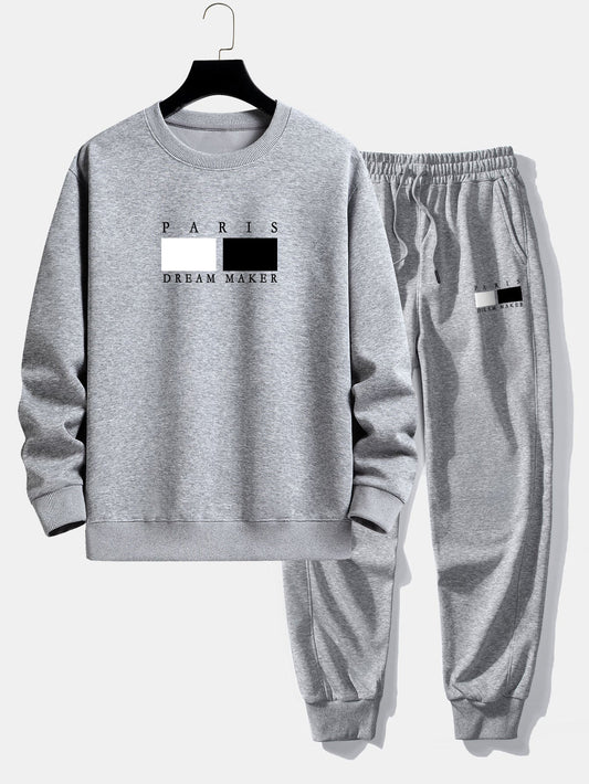 Paris Dream Maker Print Relax Fit Crew Neck Sweatshirt & Jogging Pants Set