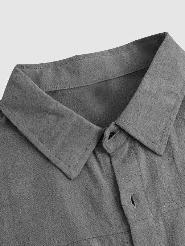 Men's Solid Color Cotton Linen Long Sleeve Casual Shirt grey