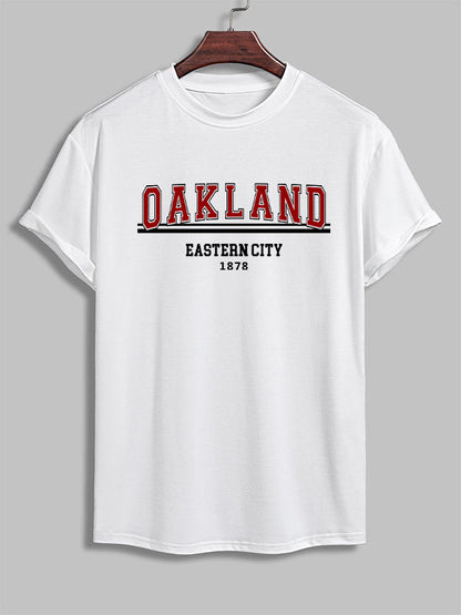 Men's "OAKLAND" letter print casual crew neck short sleeve T-shirt