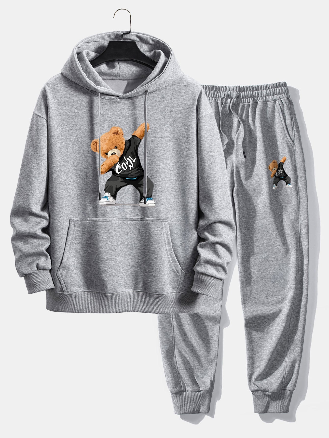 Cool Bear Print Relax Fit Hoodie & Jogging Pants Set