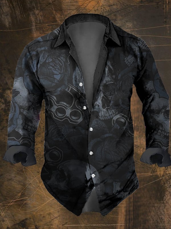 Men's Vintage Viking Print Long Sleeve Shirt