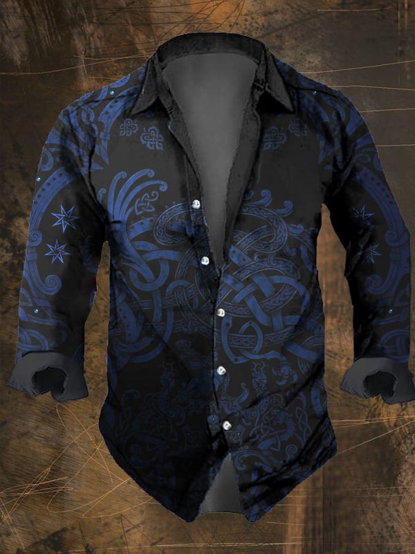 Men's Vintage Viking Print Long Sleeve Shirt