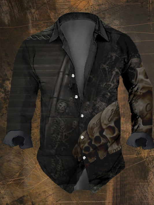 Men's Vintage Skull Print Long Sleeve Shirt