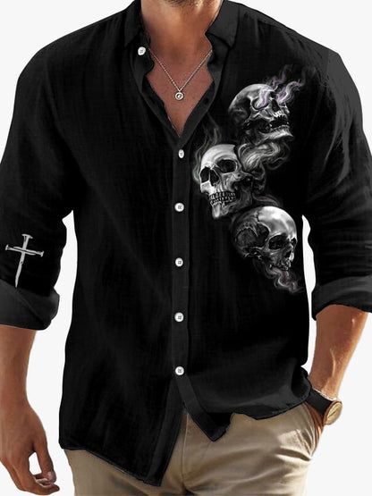 Men's Dark Skull Print Long Sleeve Shirt