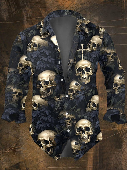 Men's Dark Skull Print Long Sleeve Shirt