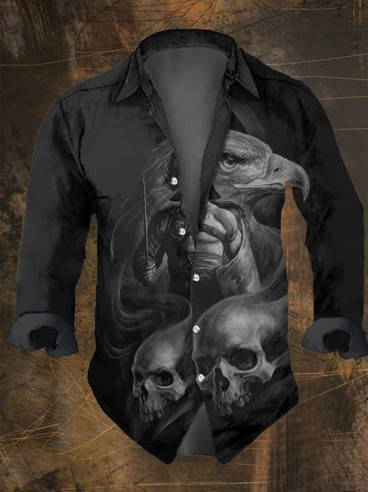 Men's Vintage Dark Skull Print Long Sleeve Shirt