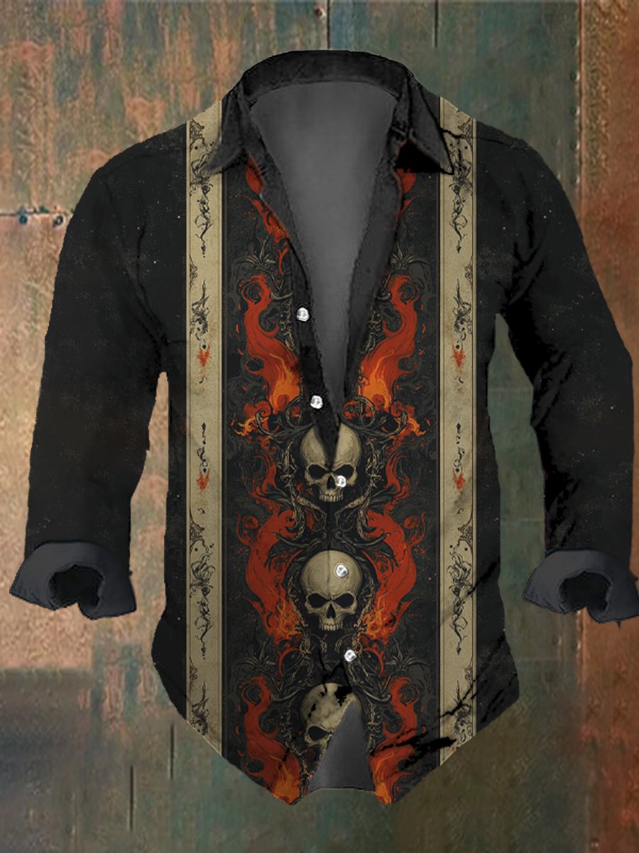 Men's Vintage Skull Print Long Sleeve Shirt