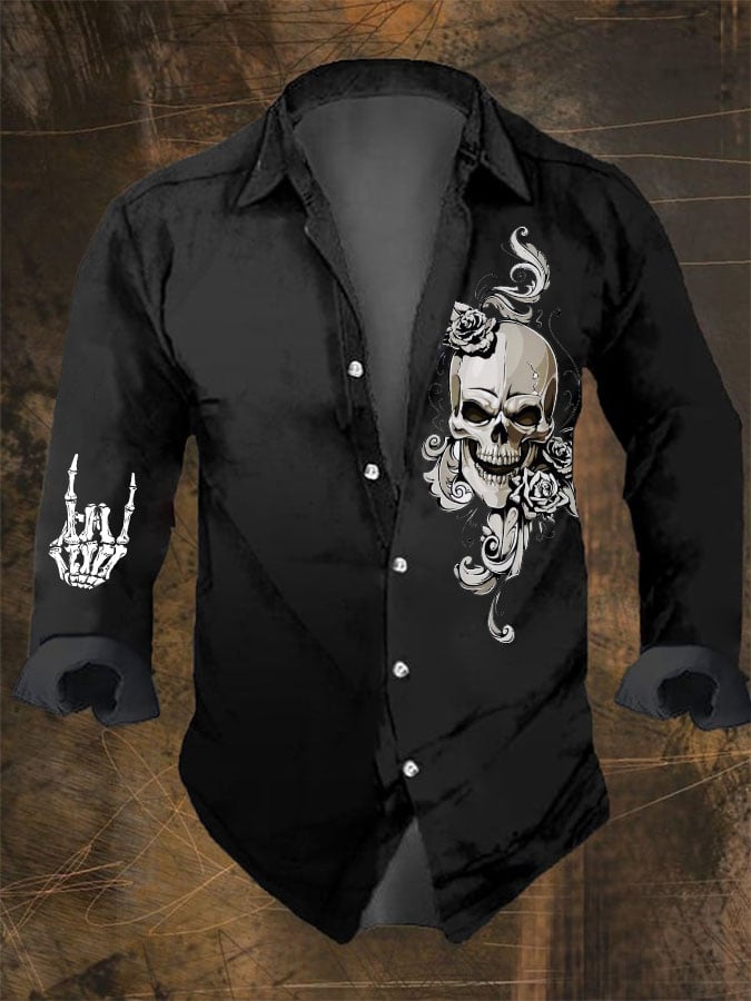 Men's Skull Print Long Sleeve Shirt