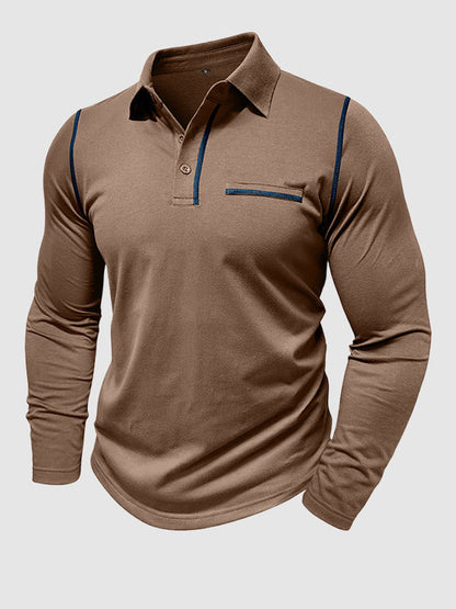 Men's lapel half-button long-sleeved Polo