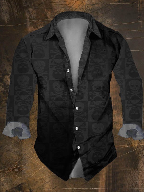 Dark Retro Skull Print Long Sleeve Shirt