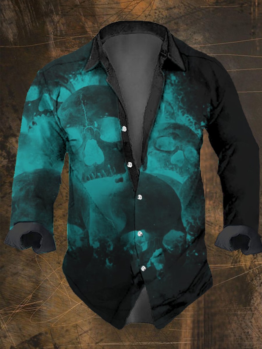 Men's Vintage Skull Print Long Sleeve Shirt