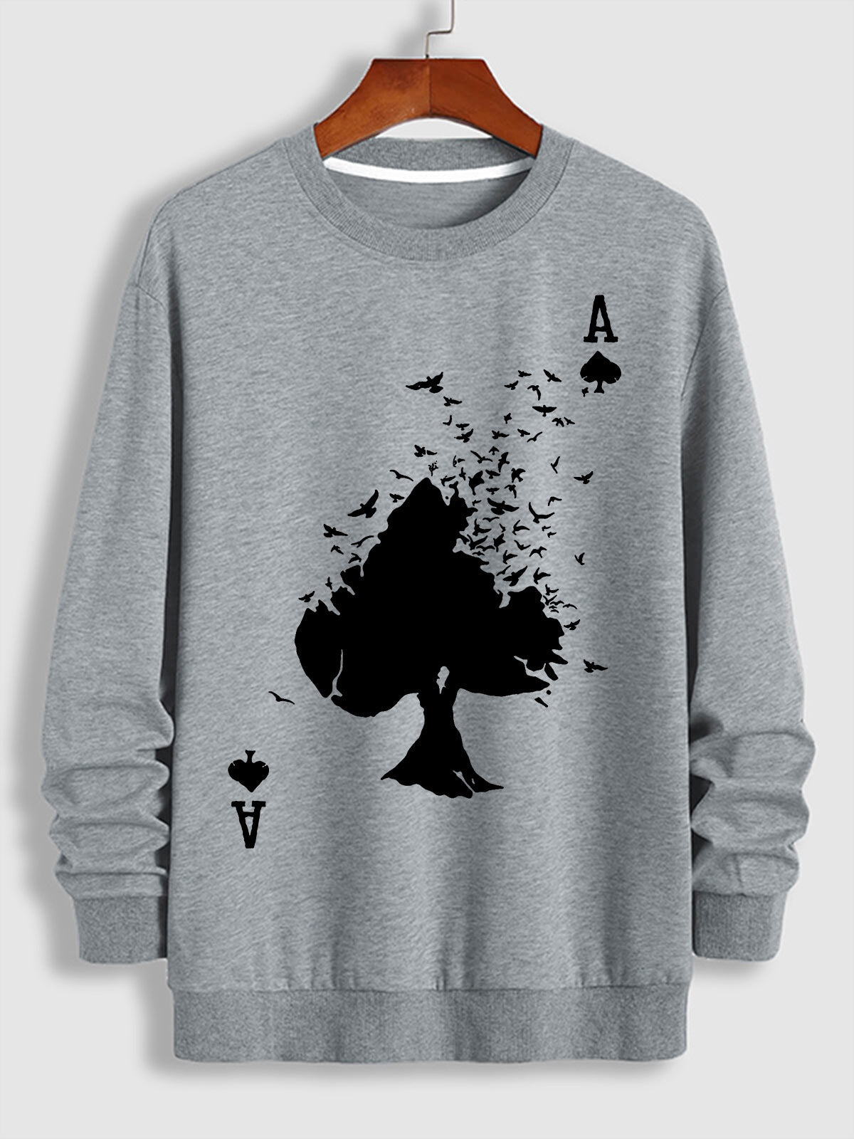 Men's Poker A Print Casual Round Neck Sweatshirt