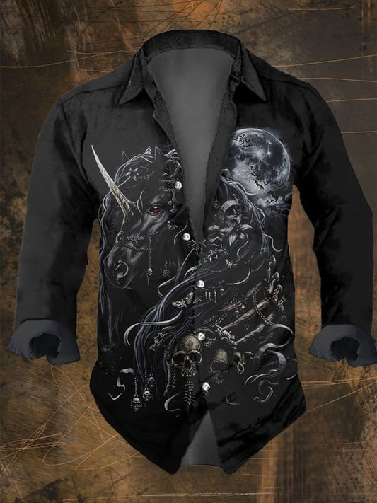 Men's Vintage Dark Skull Print Long Sleeve Shirt