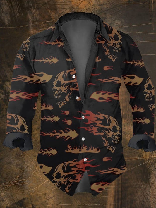 Men's Vintage Dark Skull Print Long Sleeve Shirt