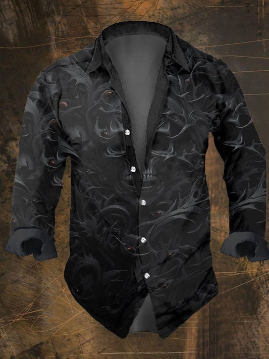 Men's Vintage Dark Skull Print Long Sleeve Shirt