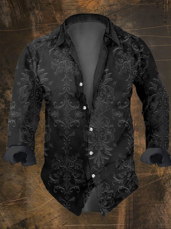 Men's Vintage Dark Skull Print Long Sleeve Shirt