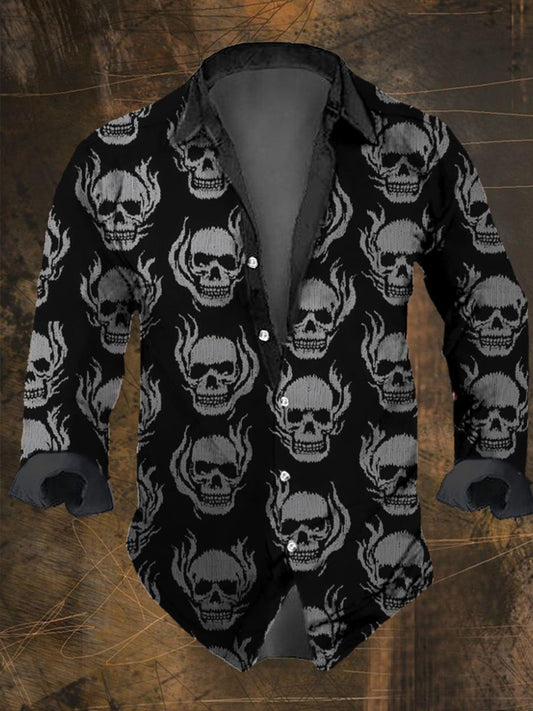 Men's Vintage Skull Print Long Sleeve Shirt