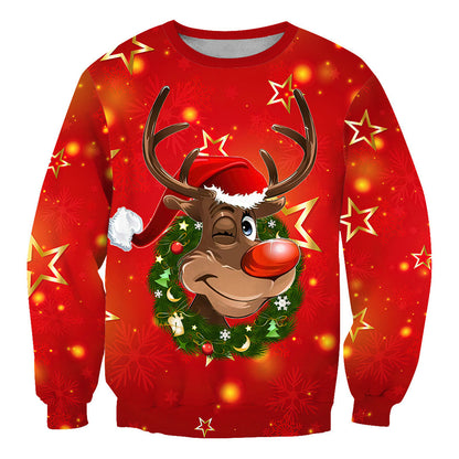 Unisex 3D Elk Print Christmas Sweatshirt