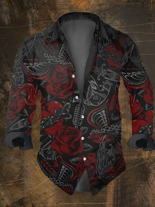 Men's Vintage Dark Skull Print Long Sleeve Shirt