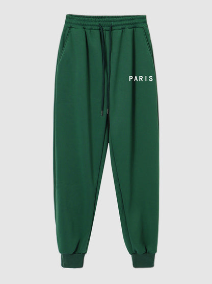 Men's "PARIS" letter print fleece casual sports set