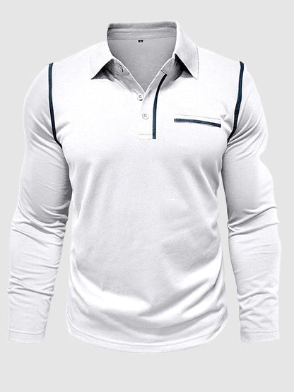 Men's lapel half-button long-sleeved Polo