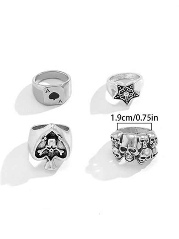 Retro Skull Pentagram Ring 4Pcs/set