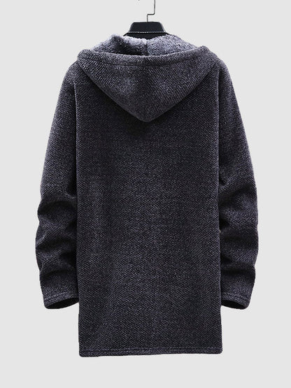 Men's Fleece-lined thickened knitted zipper Long  hooded jacket