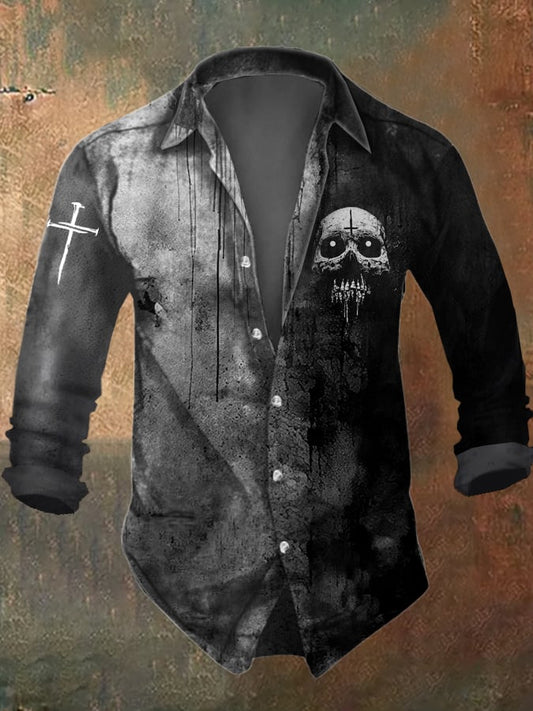 Men's Vintage Skull Faith Print Shirt