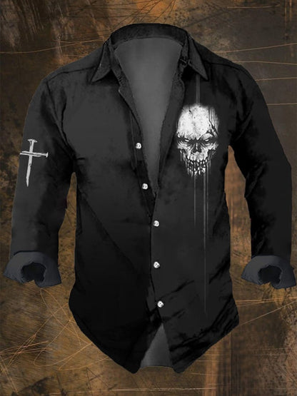 Men's Dark Skull Print Long Sleeve Shirt