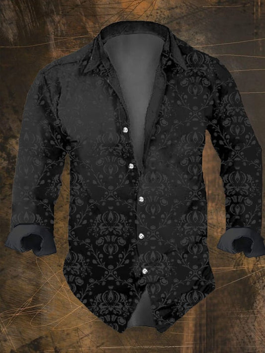 Men's Vintage Dark Skull Print Long Sleeve Shirt