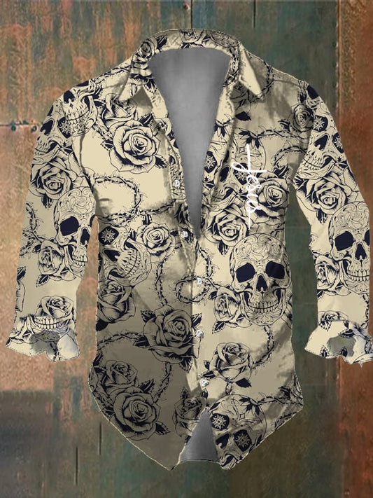 Men's Vintage Dark Skull Print Long Sleeve Shirt