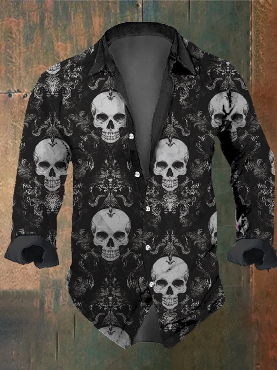 Men's Vintage Skull Print Long Sleeve Shirt