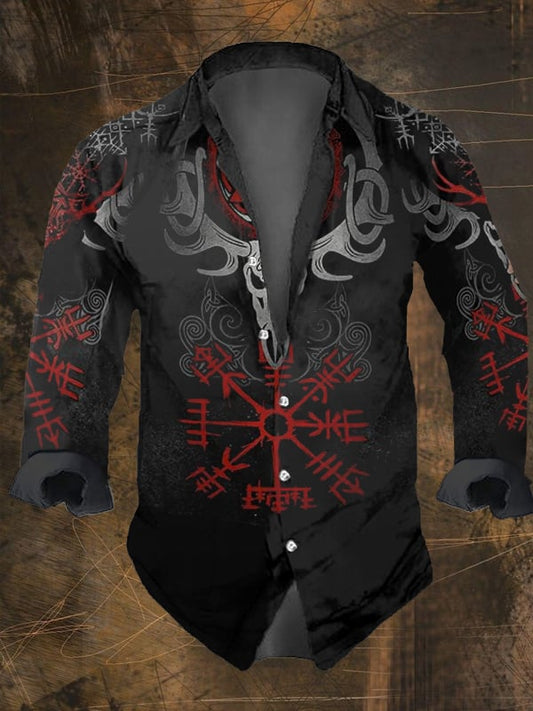 Men's Vintage Viking Print Long Sleeve Shirt