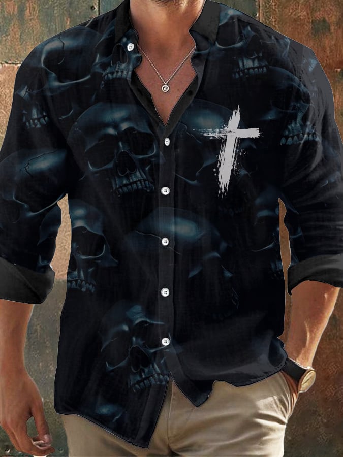 Men's Vintage Skull Faith Long Sleeve Shirt