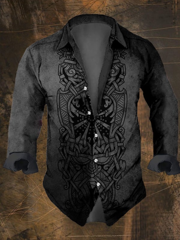 Men's Vintage Viking Print Long Sleeve Shirt