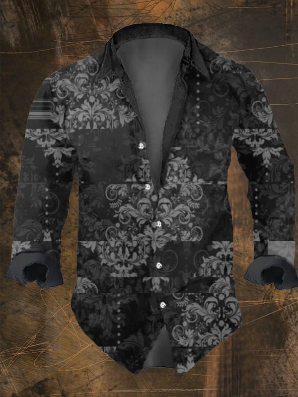 Men's Vintage Dark Skull Print Long Sleeve Shirt