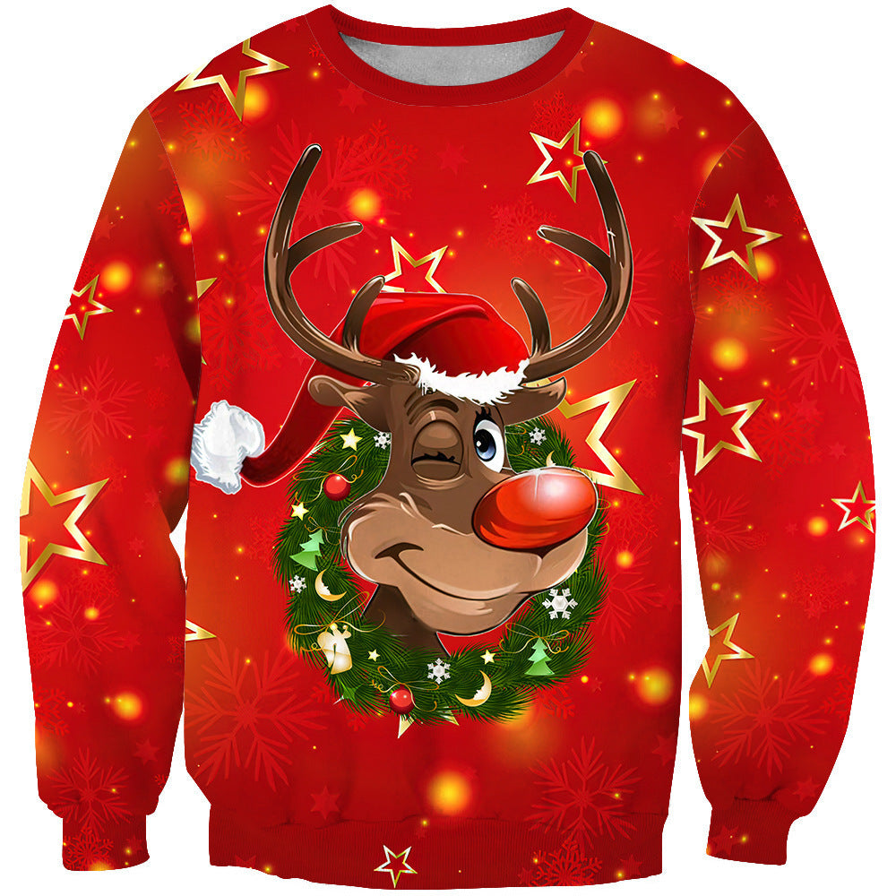 Unisex 3D Elk Print Christmas Sweatshirt